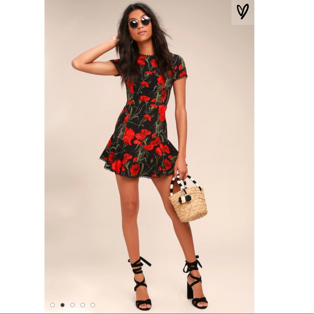 LULUS Sweet Talking Black Floral Print dress- M